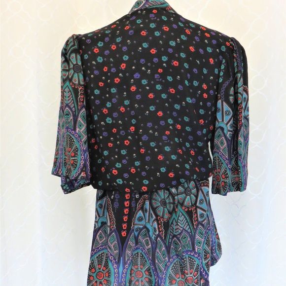 Multi Color Tunic Black Tunic Blouse with Colorful Print - Picture 4 of 11